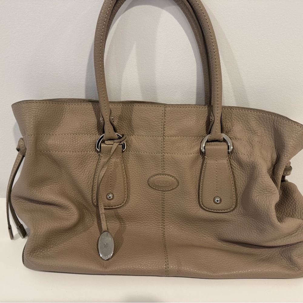 Tod's Taupe Leather Tote Bag